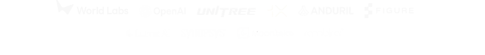 Leading physical AI companies: World Labs, OpenAI, Unitree, 1X, Anduril, Figure, Luma AI, Synopsys, Moonlake, and Rambler