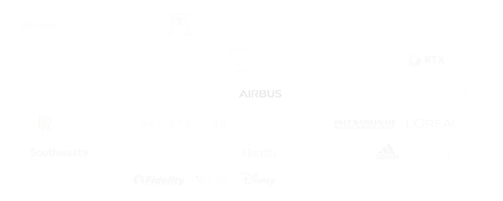 Companies in the Enterprise VIP program: Walmart, Boeing, Toyota Research Institute, ExxonMobil, Volkswagen, Johnson & Johnson, Samsung, General Motors, Pfizer, BMW, Chick-fil-A, Honda, Tesla, Coca-Cola, Procter & Gamble, Duke Energy, RTX, Lockheed Martin, Northrop Grumman, GSK, Airbus, Novartis, PepsiCo, Novo Nordisk, Rolls-Royce, Hyundai, BAE Systems, Delta, Mitsubishi Electric, L'Oréal, Southwest Airlines, SLB, Abbott, CVS Health, GE HealthCare, Adidas, Lowe's, Citi, Renault, Netflix, Disney, Siemens, and USA.gov